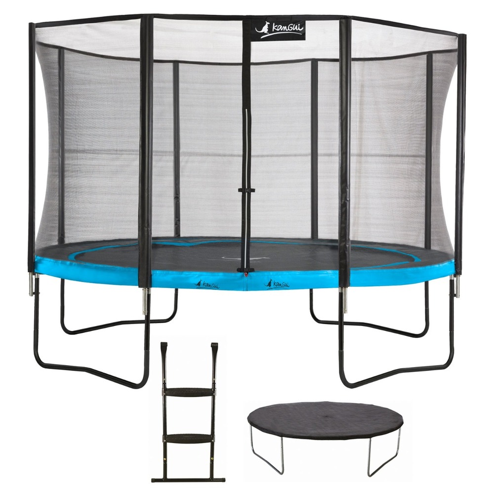 Trampoline de jardin rond 430 cm + filet de sécurité + échelle + bâche de protec