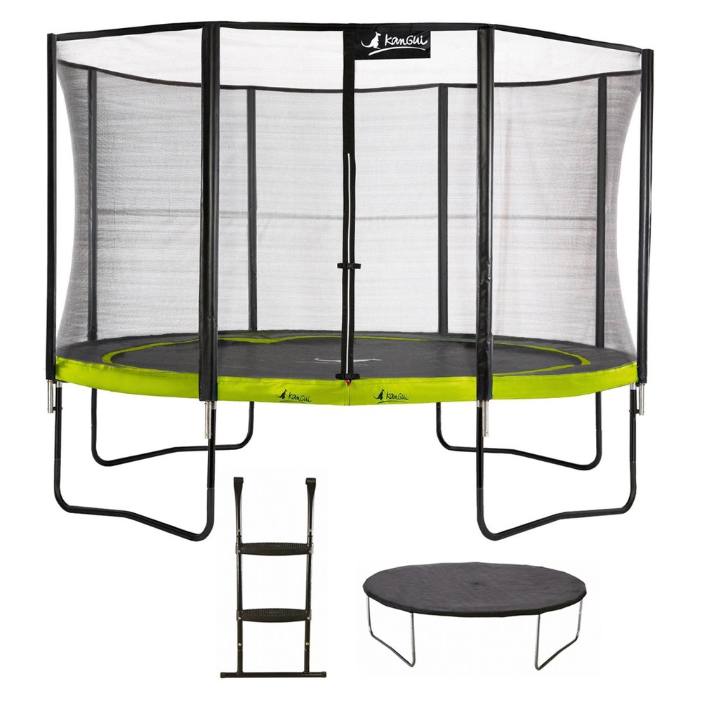 Trampoline de jardin rond 430 cm + filet de sécurité + échelle + bâche de protec