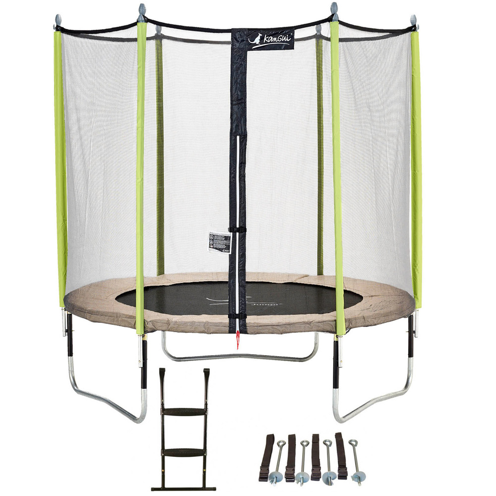 Trampoline de jardin 244 cm + filet de sécurité + échelle + kit d'ancrage jumpi