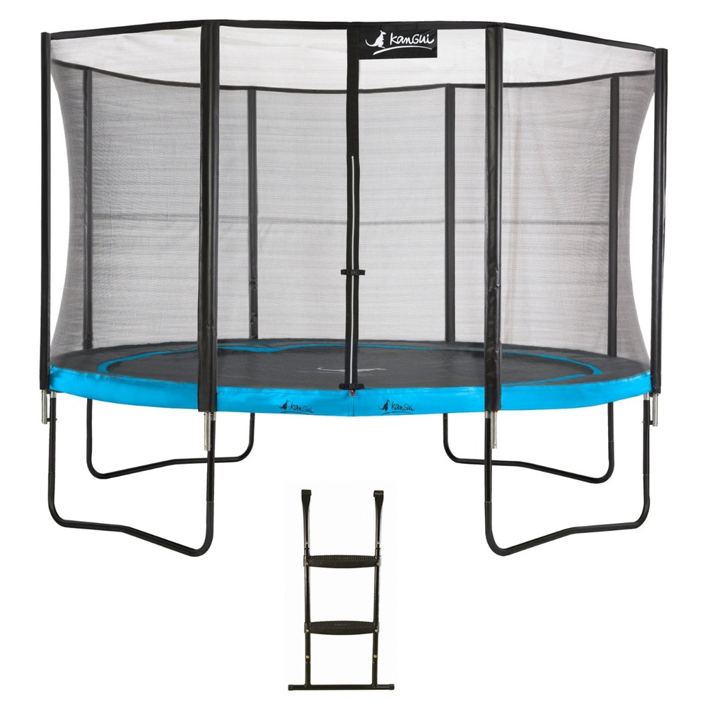 Trampoline de jardin rond 430 cm + filet de sécurité + échelle | punchi bleu 430