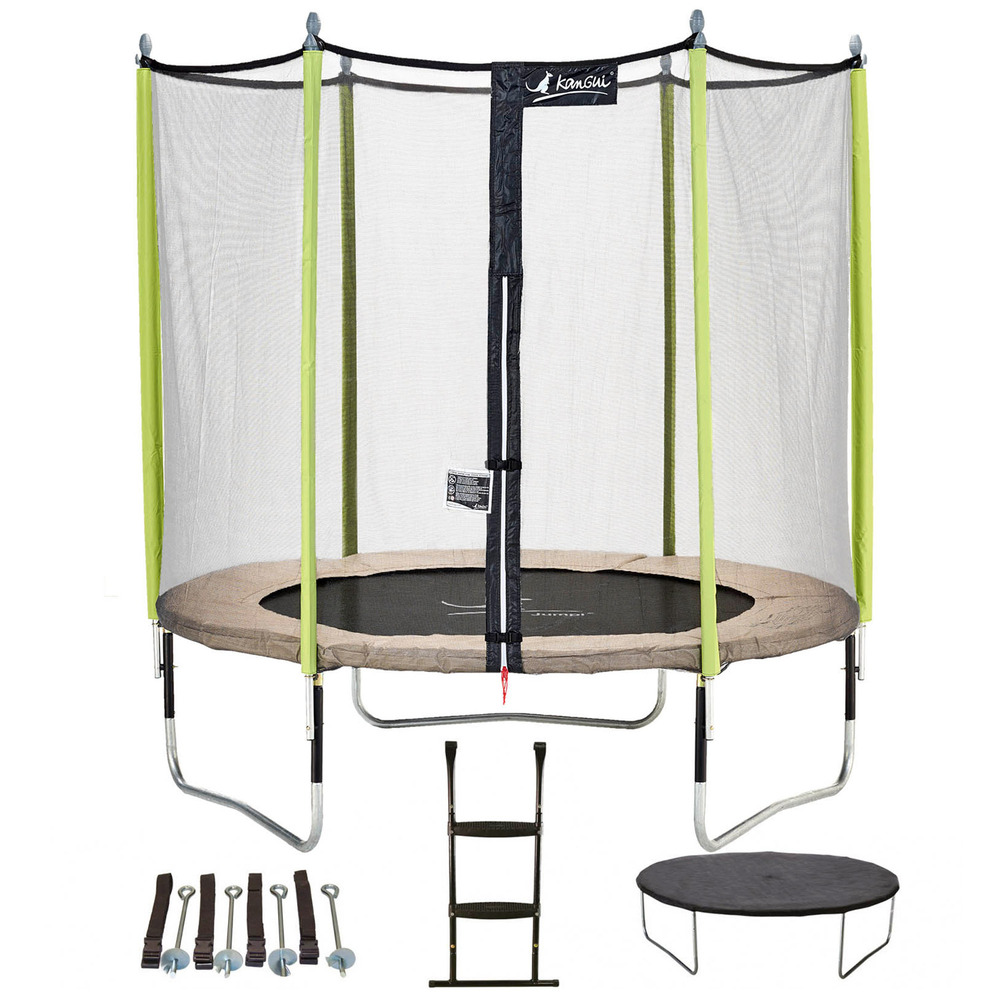 Trampoline de jardin 244 cm + filet de sécurité + échelle + bâche de protection