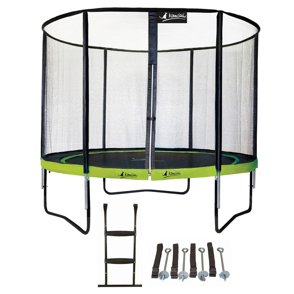 Trampoline de jardin rond 305 cm + filet de sécurité + échelle + kit ancrage | p