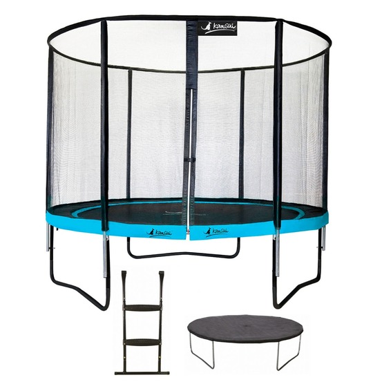 Trampoline de jardin rond 305 cm + filet de sécurité + échelle + bâche de protec