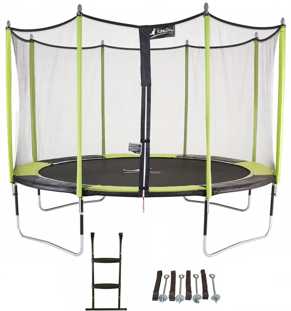 Trampoline de jardin 365 cm + filet de sécurité + échelle + kit d'ancrage jumpi