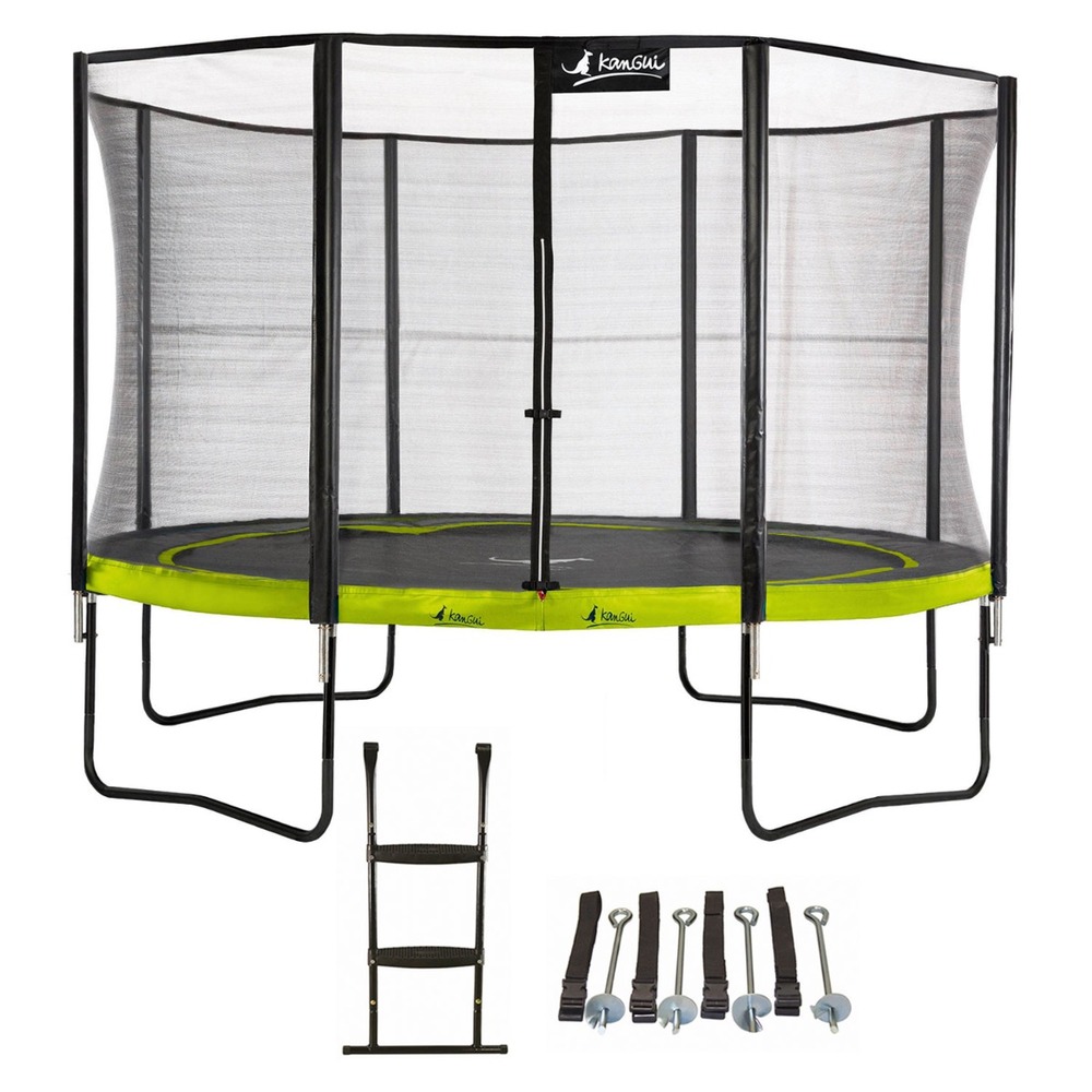 Trampoline de jardin 365 cm + filet de sécurité + échelle + kit ancrage | punchi