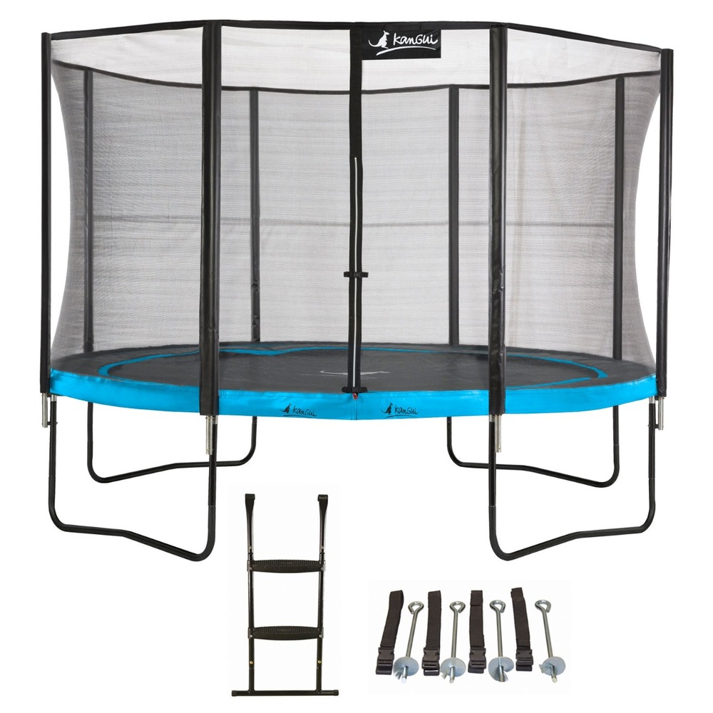 Trampoline de jardin rond 430 cm + filet de sécurité + échelle + kit ancrage | p