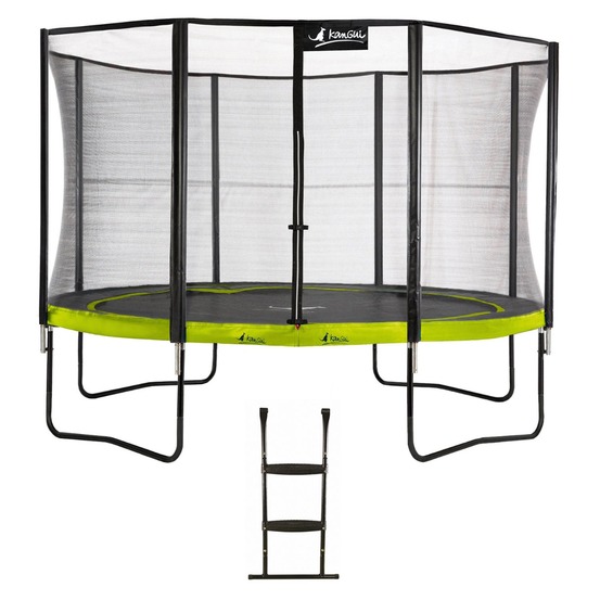 Trampoline de jardin rond 430 cm + filet de sécurité + échelle | punchi vert 430
