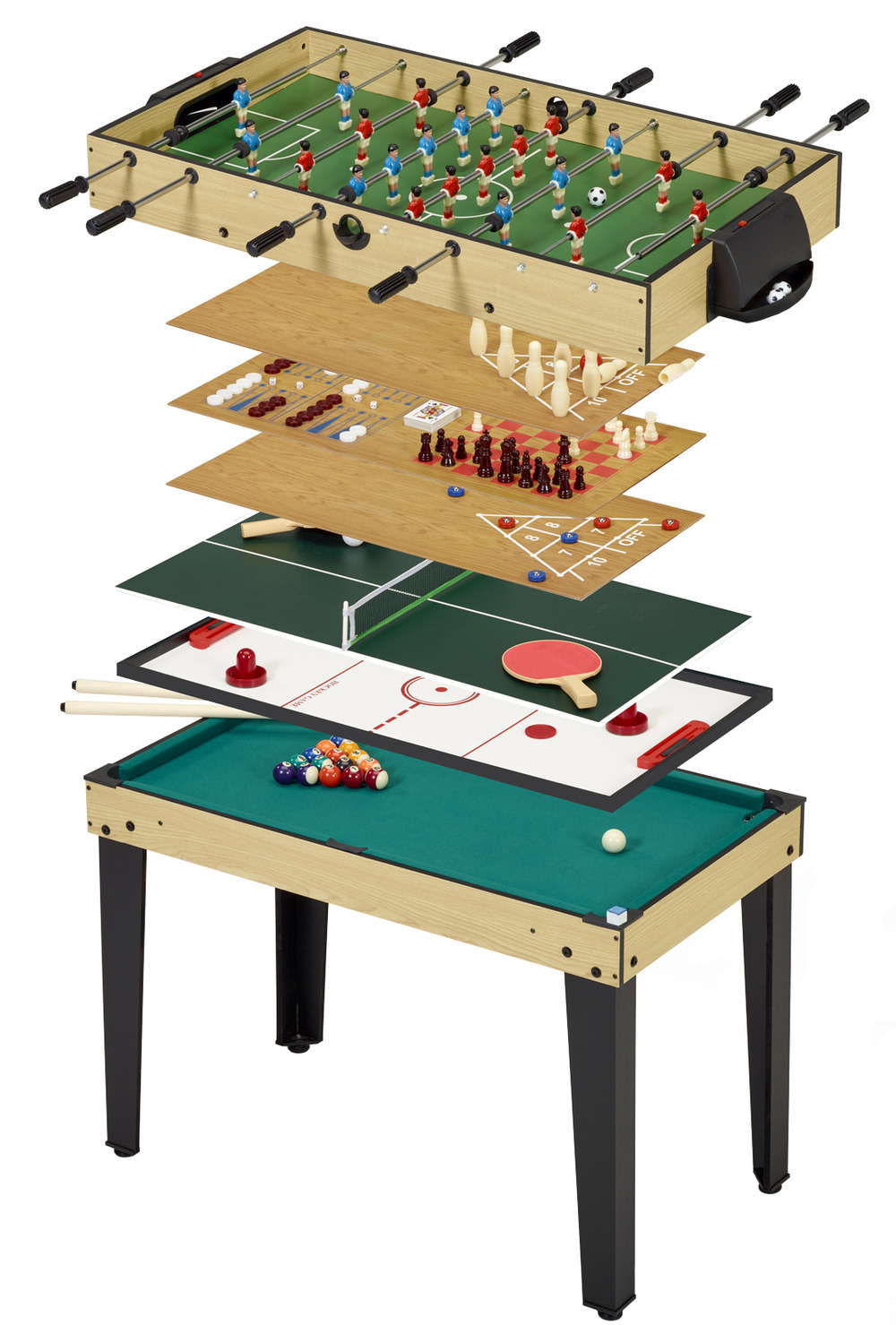 Table de jeux 10 en 1 - baby foot - billard - ping pong - hockey - bowling - car