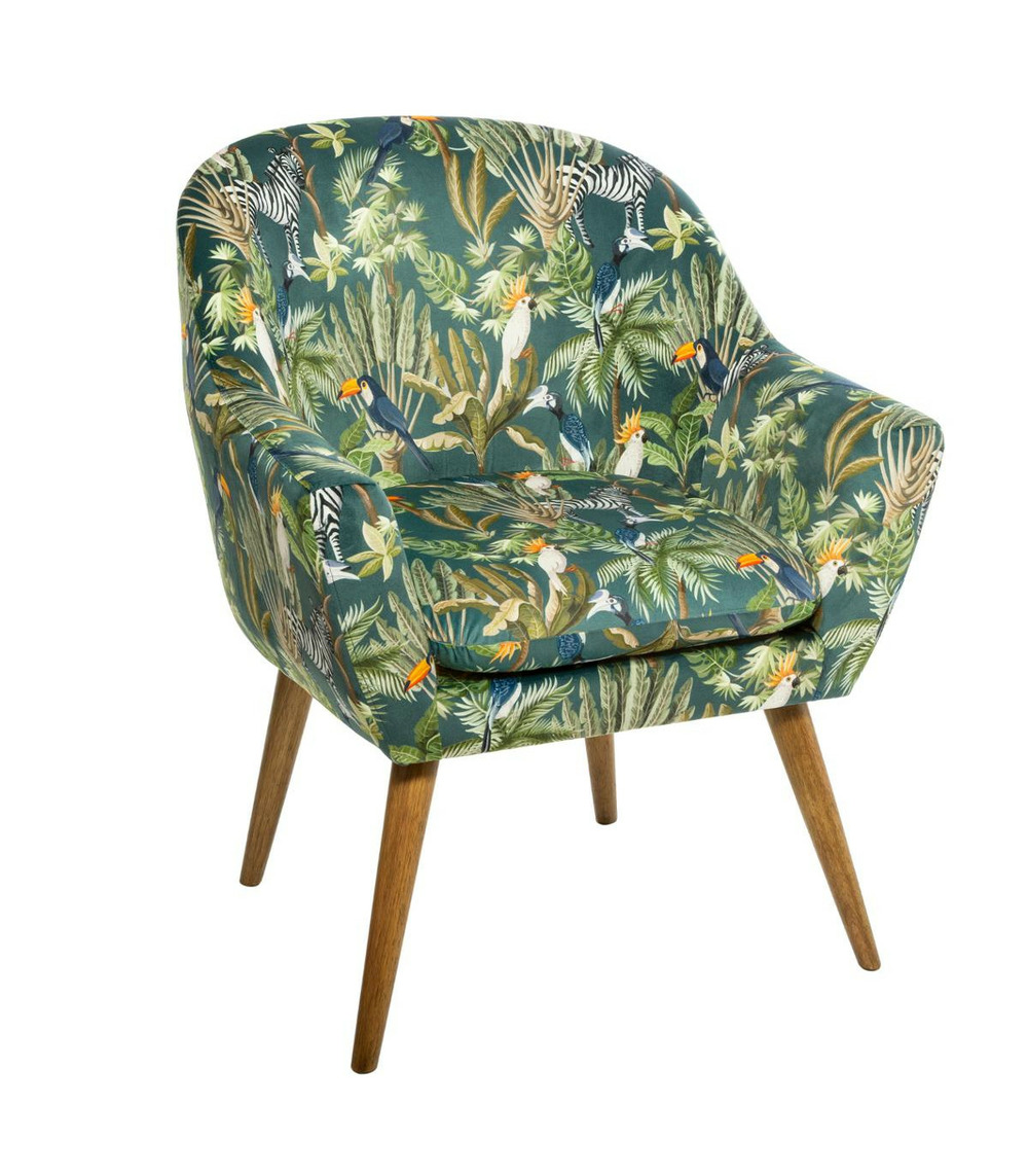 Fauteuil en velours imprimé jungle