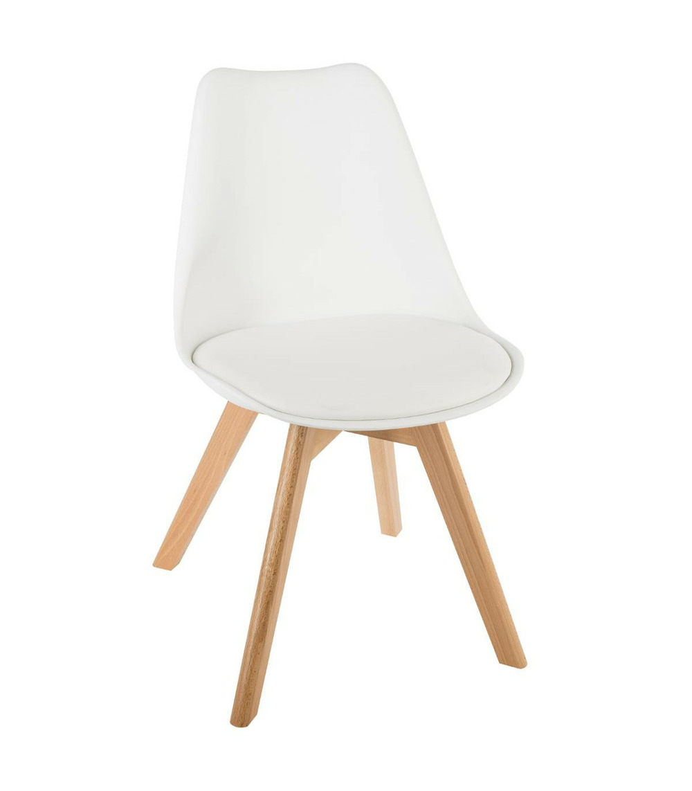 Chaise de table assise blanche et pieds en bois de hêtre