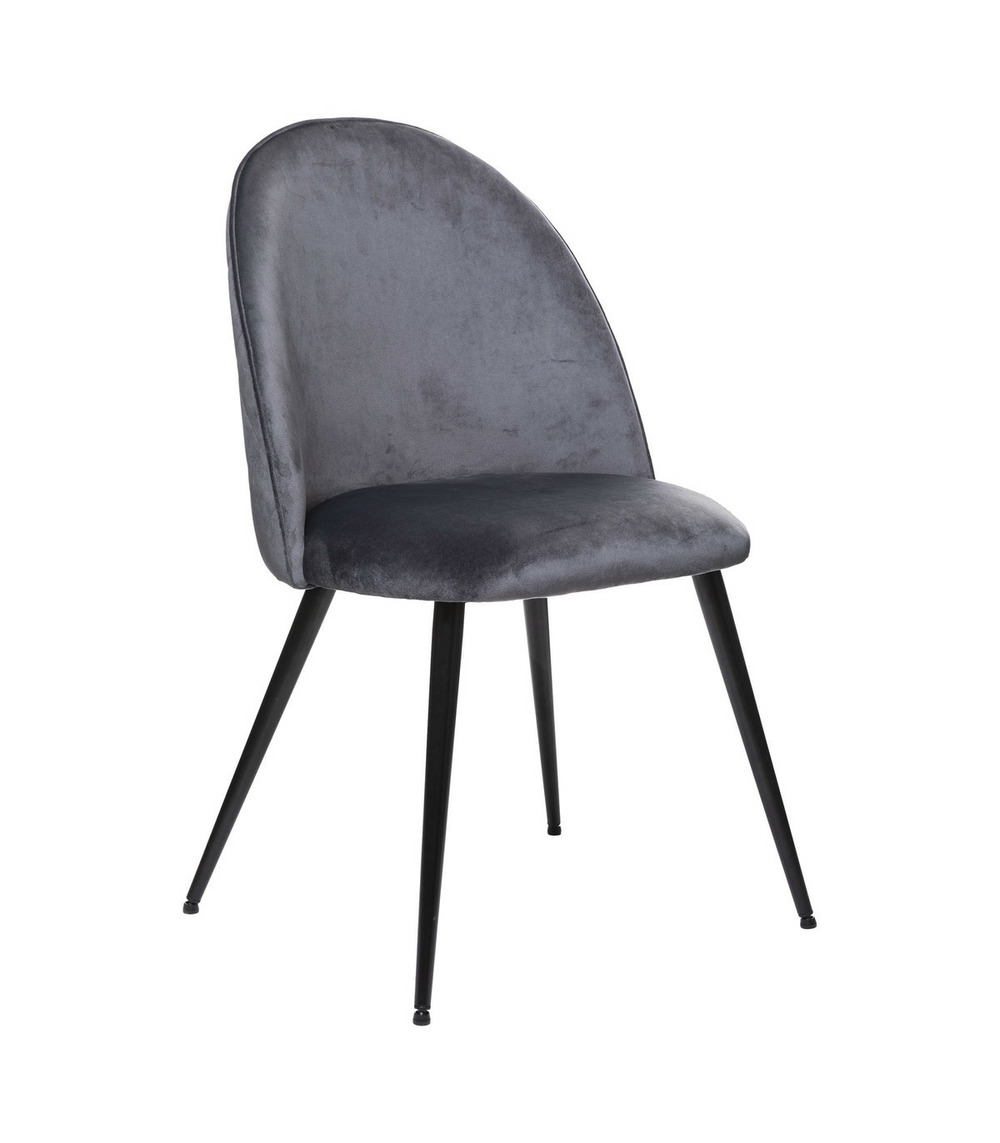 Chaise de table en velours gris souris et pieds en métal noir
