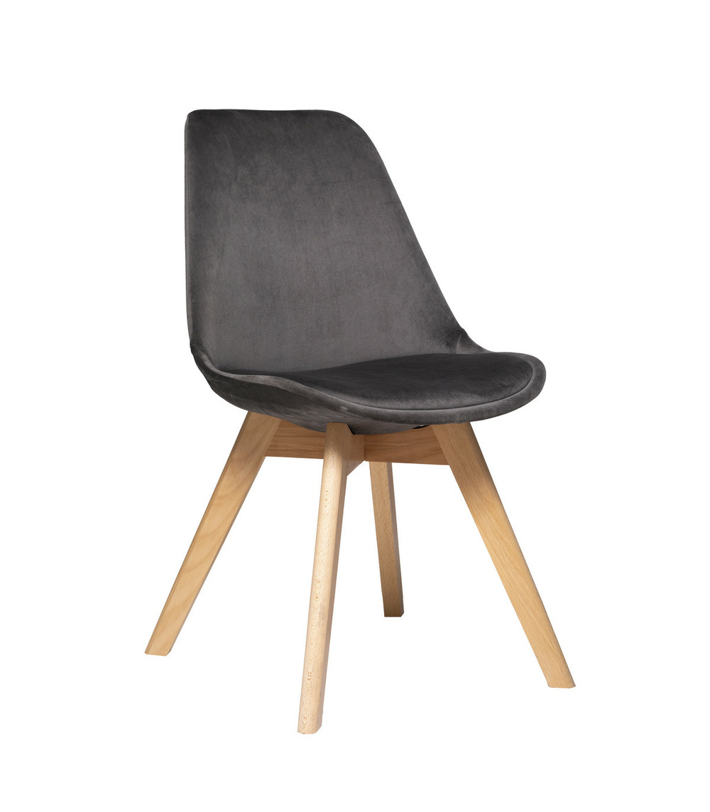 Chaise de table assise en velours gris galet et pieds en bois h 81 cm
