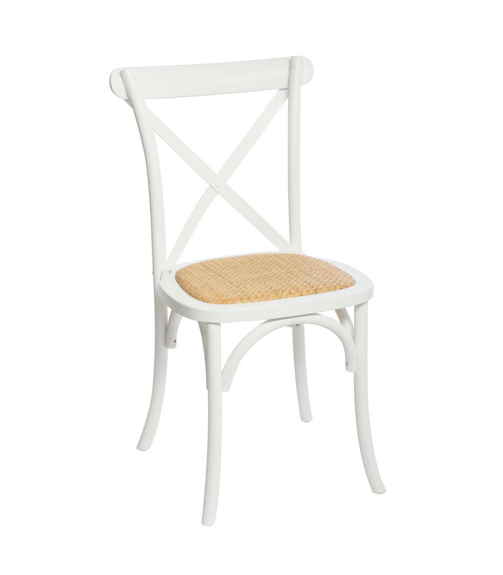 Chaise de table style bistrot en bois blanc et cannage
