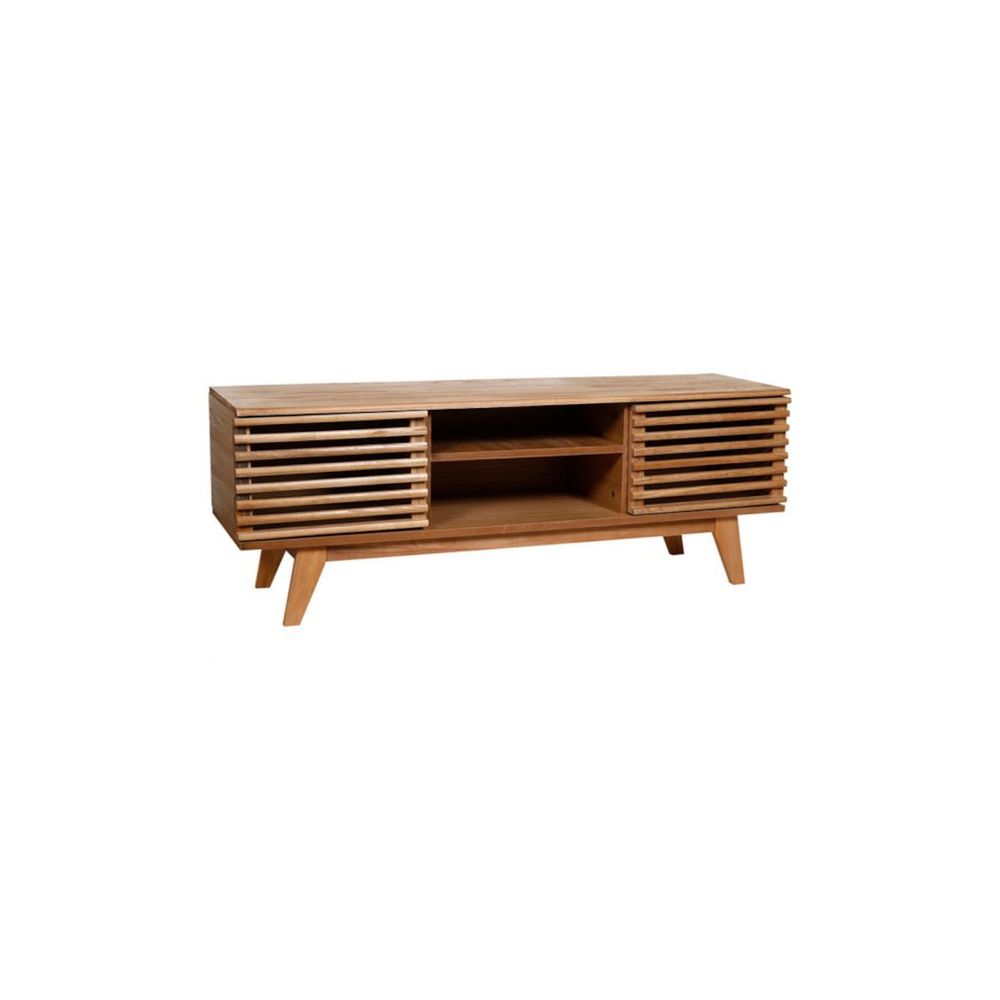 "Meuble TV en bois massif pour un salon chaleureux"