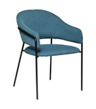 Chaise fauteuil de table en velours bleu canard et pieds en métal