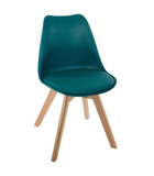 Chaise de table assise bleu et pieds en bois de hêtre