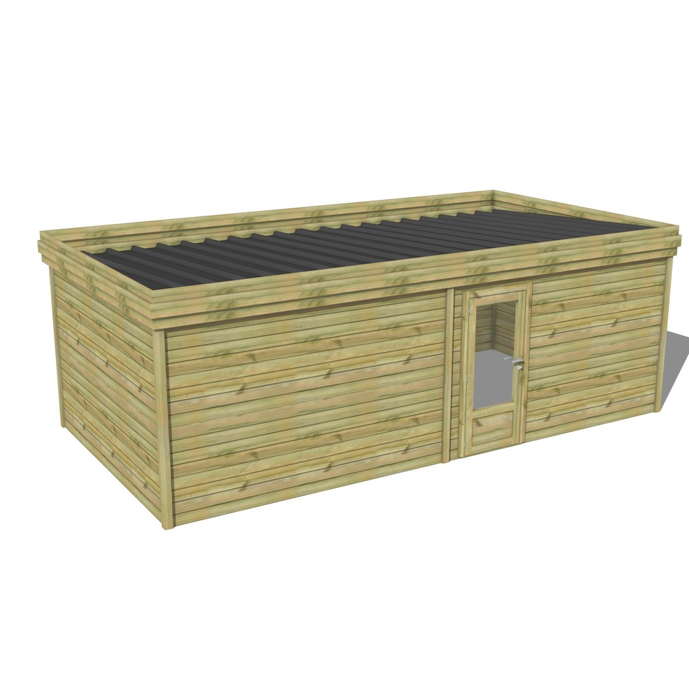 Abri de jardin bois pin traité autoclave 27mm - 7,29x3,44m / 25m2 - bac acier - abri français