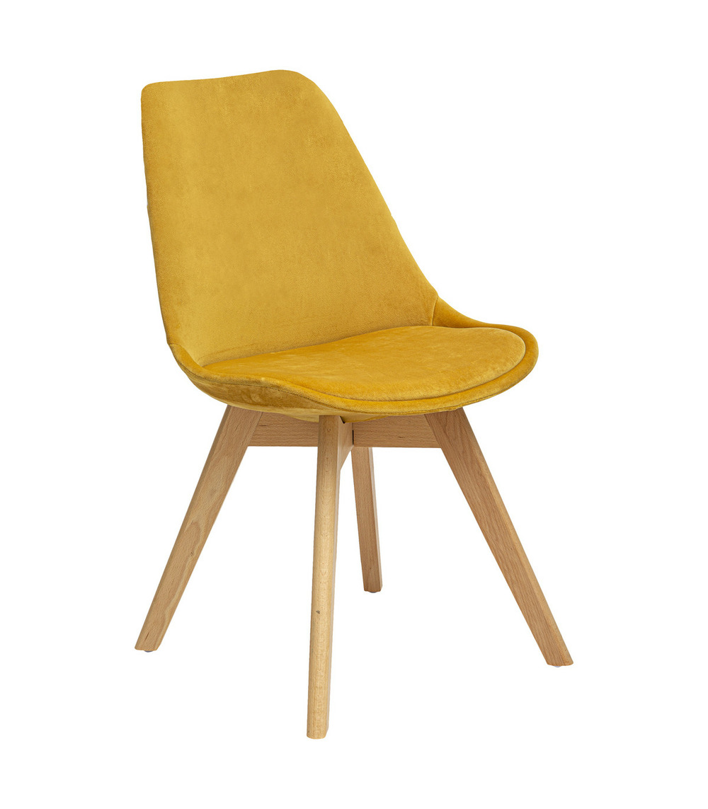 Chaise de table assise en velours jaune ocre et pieds en bois h 81 cm