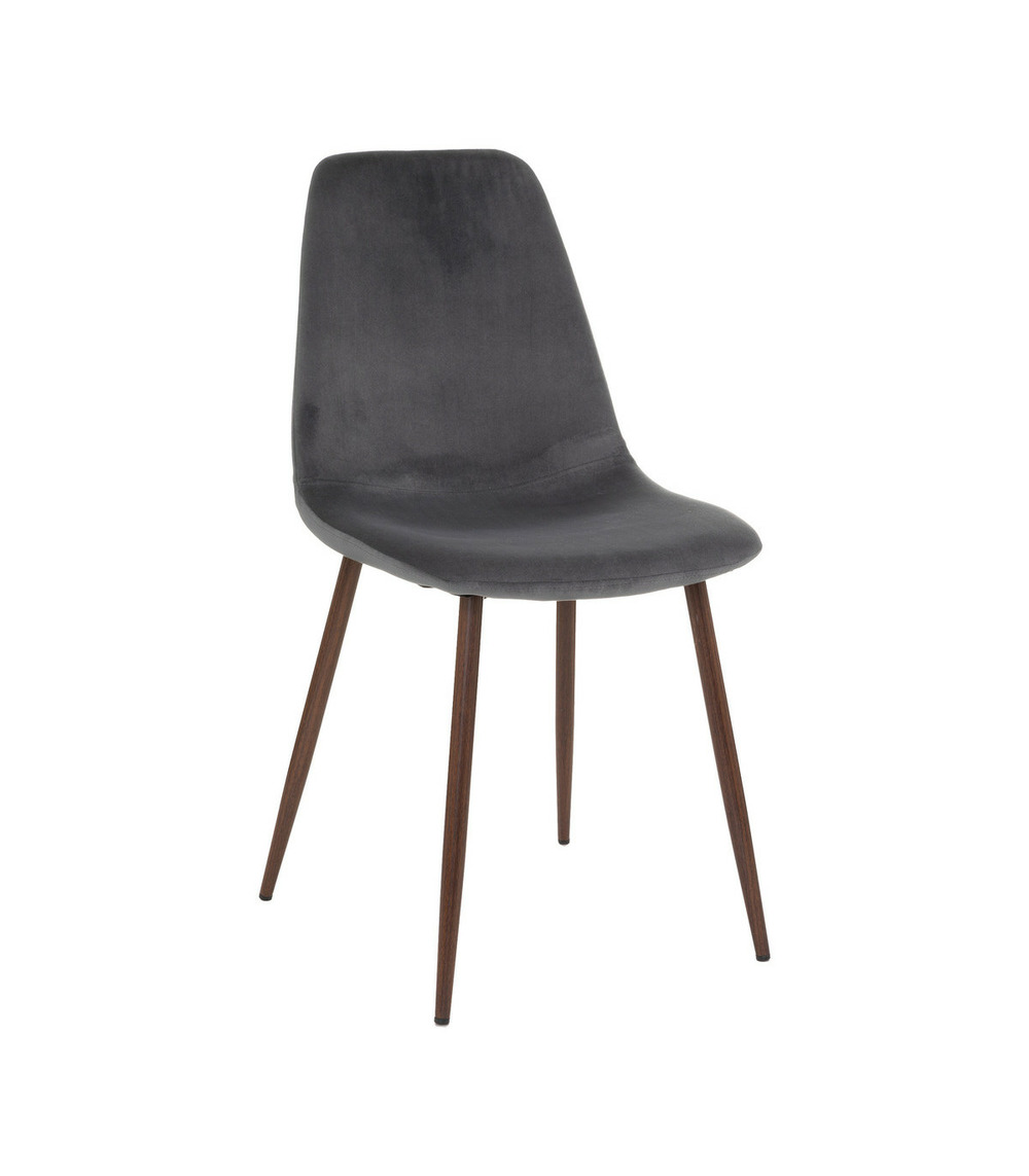 Chaise de table en velours gris ardoise et pieds en métal