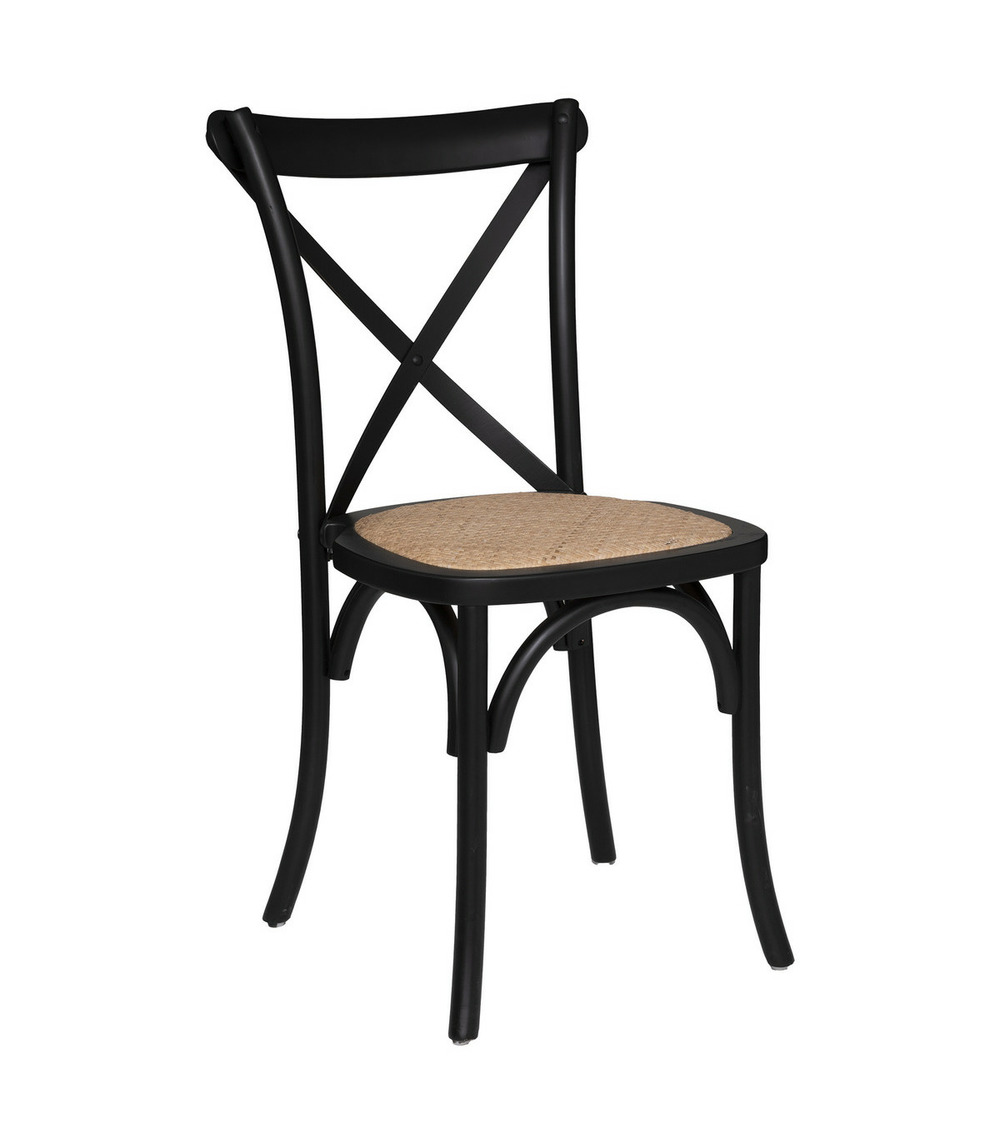 Chaise de table style bistrot en bois noir et cannage