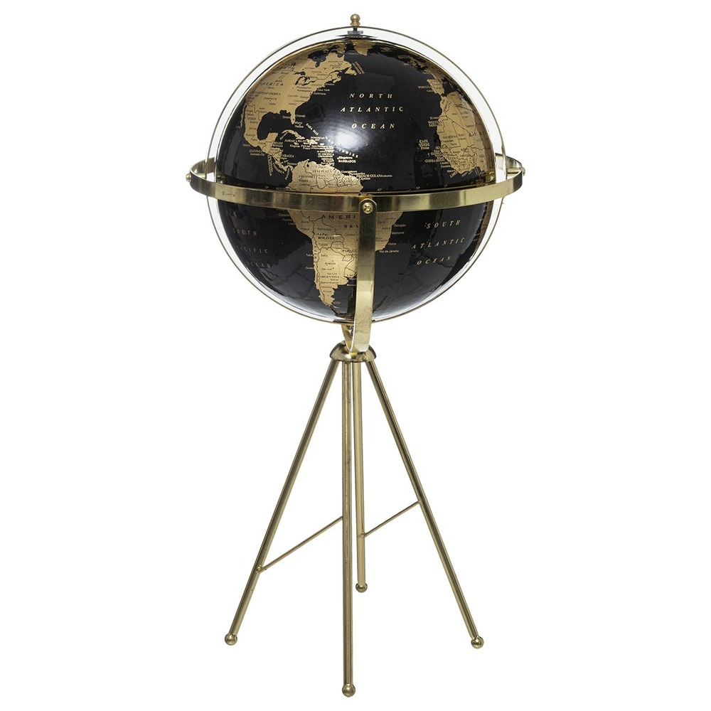 Globe terrestre sur pied noir or h60