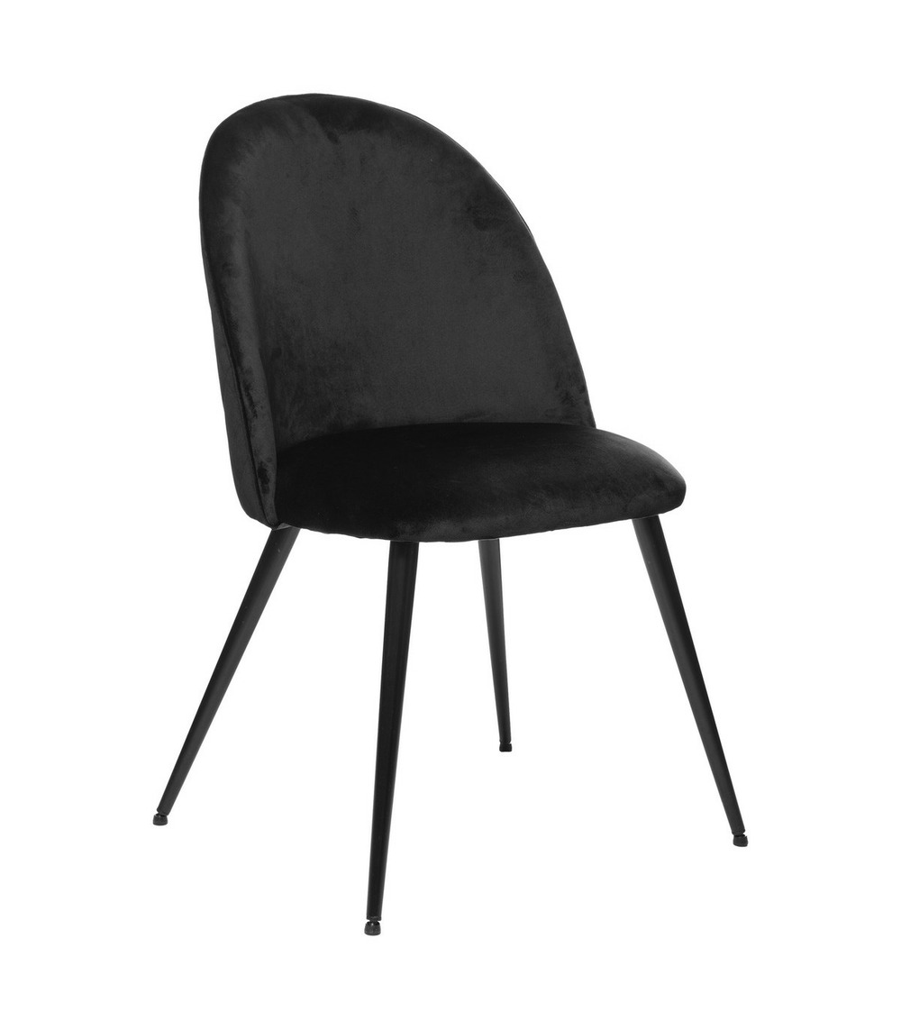 Chaise de table en velours noir et pieds en métal noir