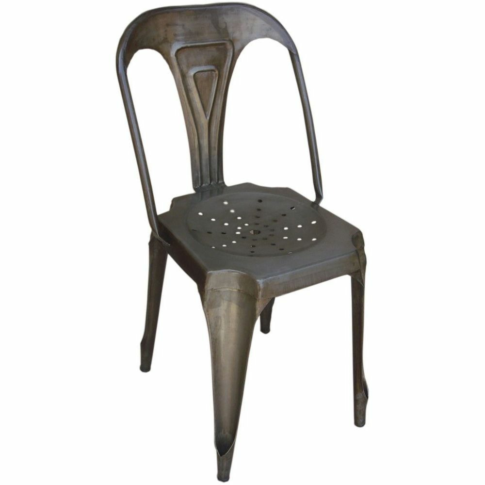 Chaise vintage en métal vieilli