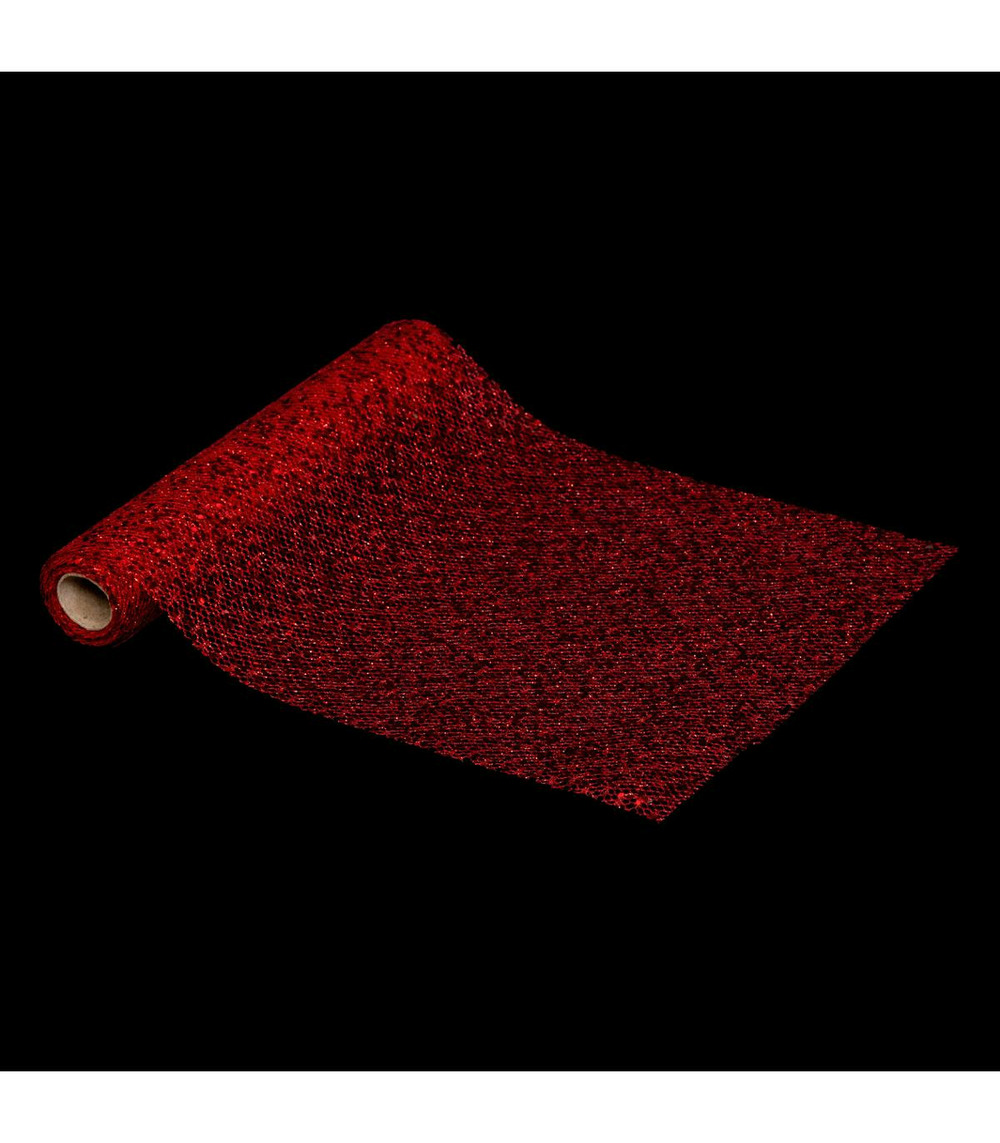 Chemin de table mesh rouge avec sequins 28 x 300 cm