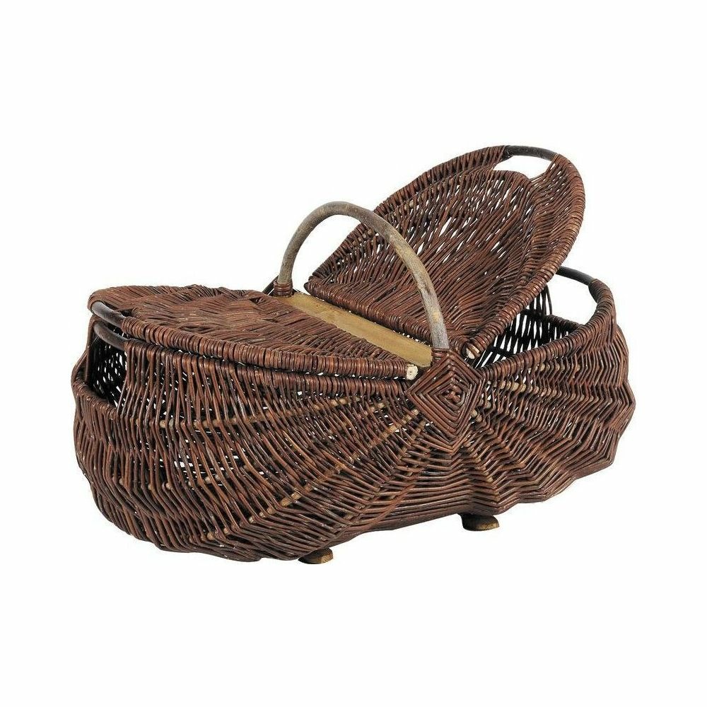 Rare et ancien panier rond à couvercle | Panier rond en osier
