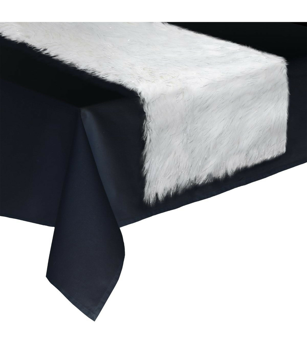 Chemin de table fourrure blanche pailletée argent 45 x 150 cm