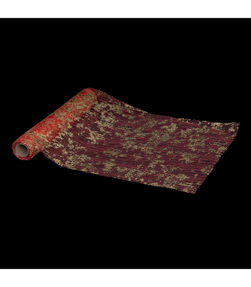 Chemin de table maillage rouge finition feuille dorée 28 x 500 cm