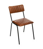 Belle chaise de table en cuir marron cognac et pieds en fer