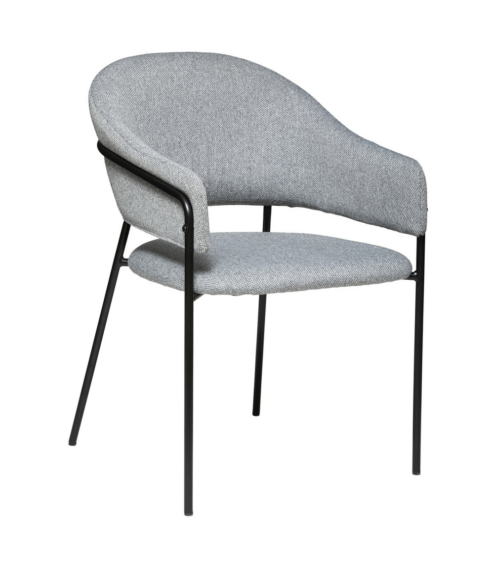 Chaise fauteuil de table en velours gris et pieds en métal