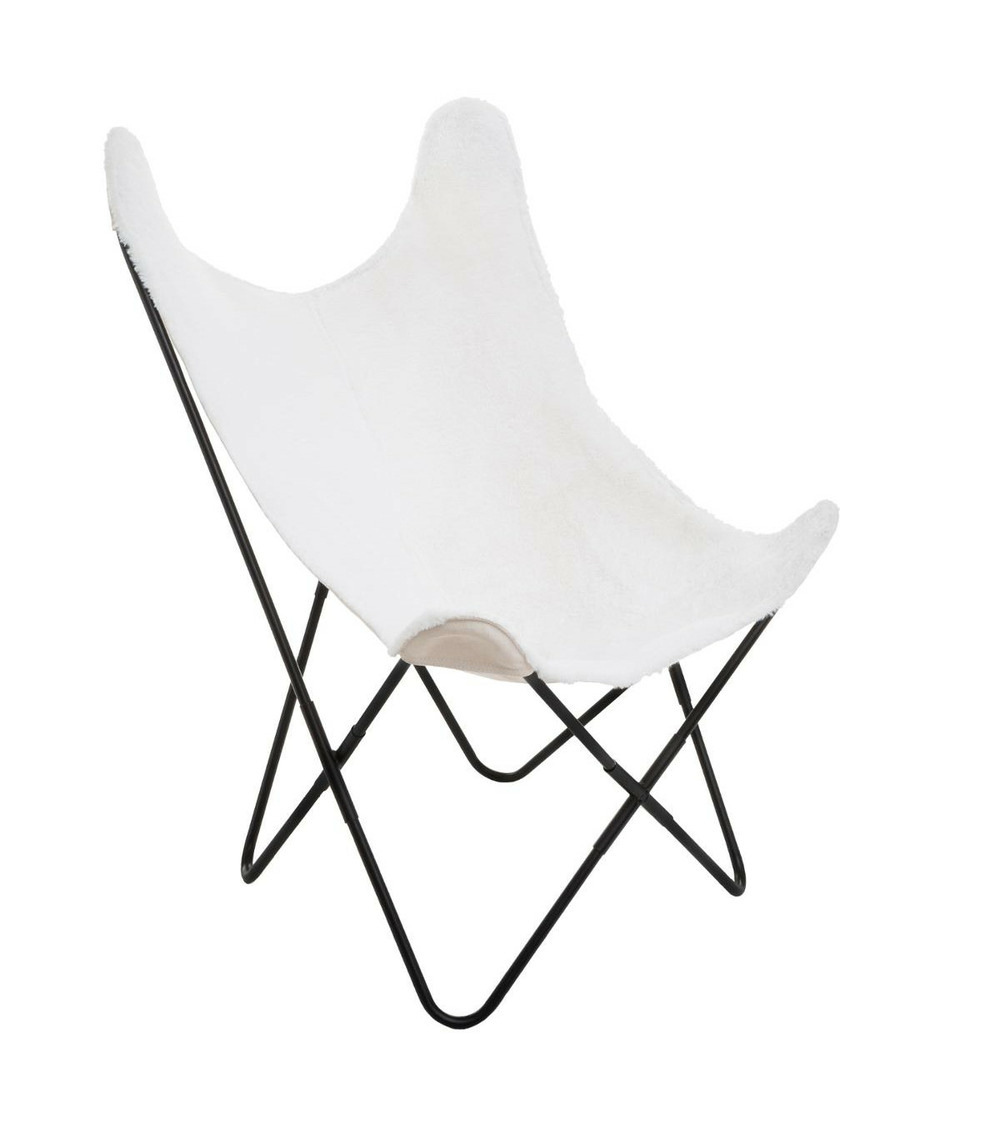 Fauteuil papillon structure en métal et assise en fourrure blanche