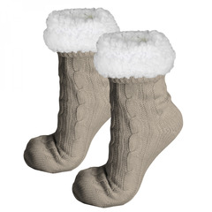 Paire de chaussettes, chaussons polaires mixtes - taille 40-45 - beige