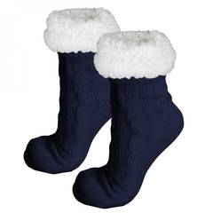 Paire de chaussettes, chaussons polaires mixtes - taille 35-39 - bleu marine