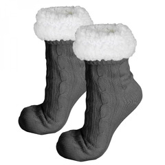 Paire de chaussettes, chaussons polaires mixtes - taille 35-39 - gris