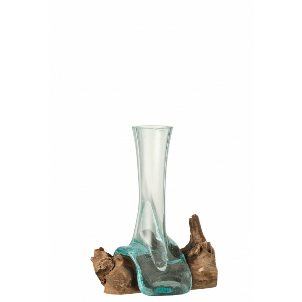Vase haut en verre sur pied en bois de gamal naturel