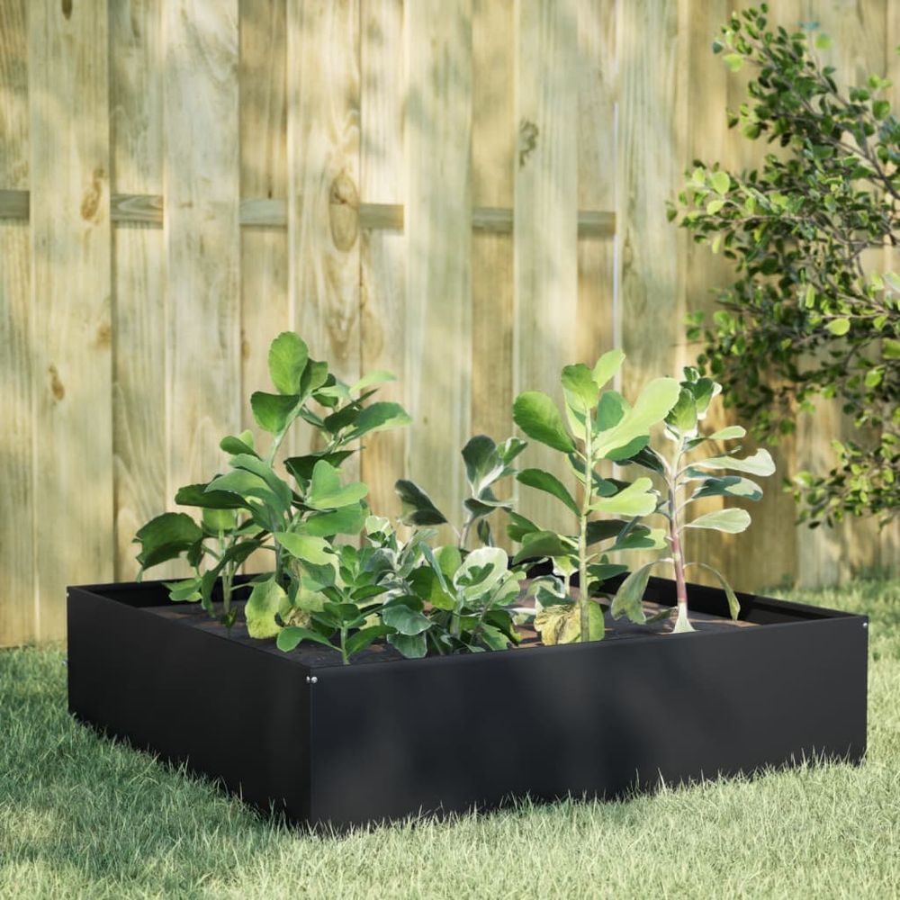 Carré potager surélevé en acier pour jardin terrasse noir 100x100x25 cm