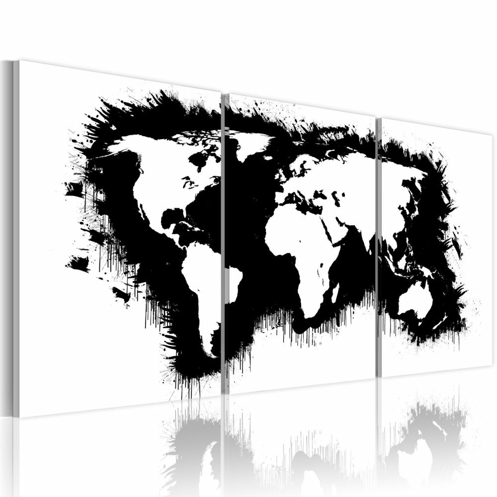 Tableau - carte du monde en noir et blanc 60x30 cm