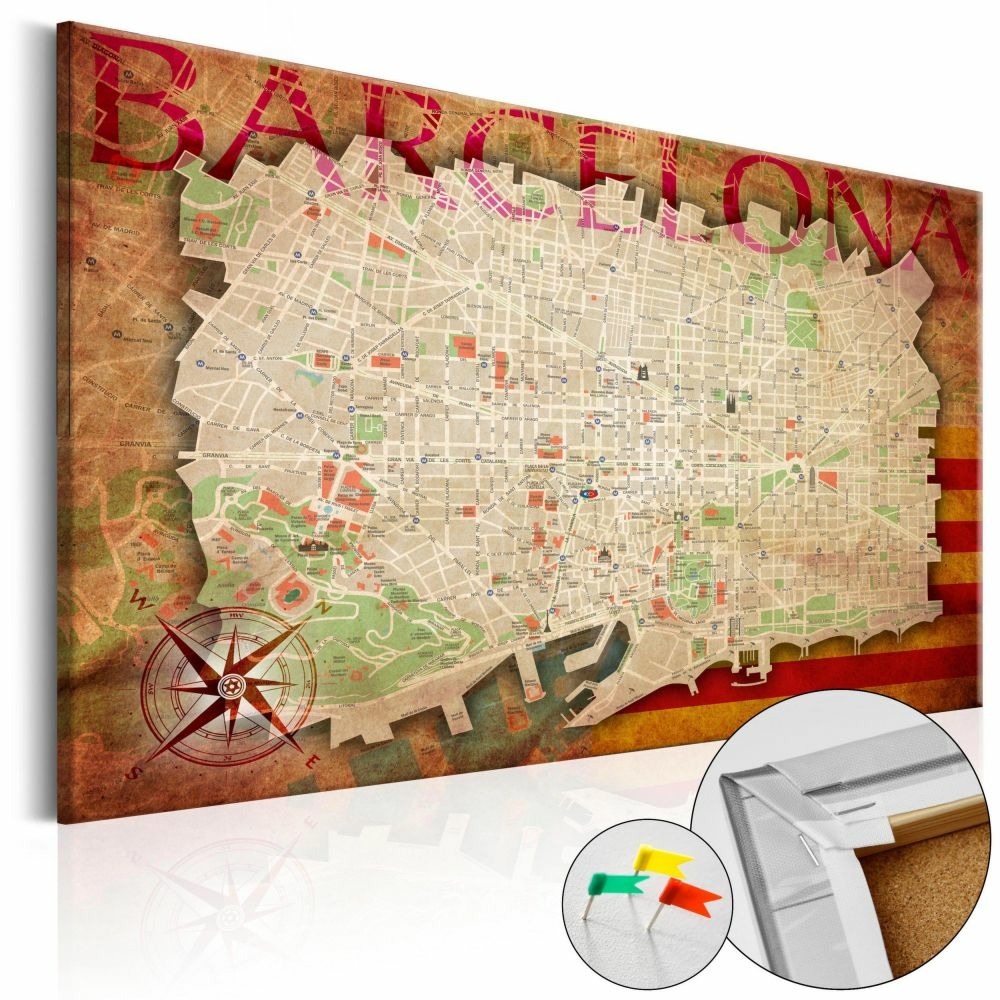 Tableau en liège - map of barcelona [cork map] 60x40 cm
