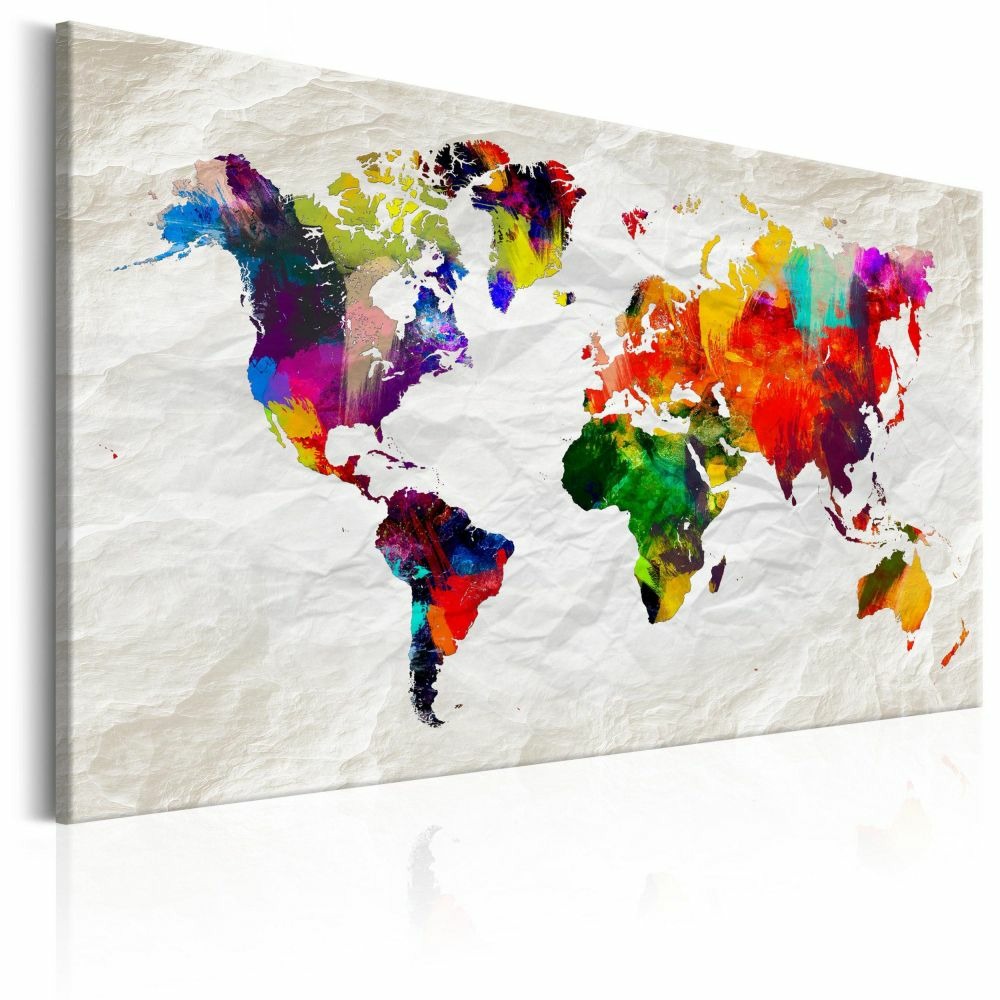 Tableau - world map: rainbow madness 60x40 cm