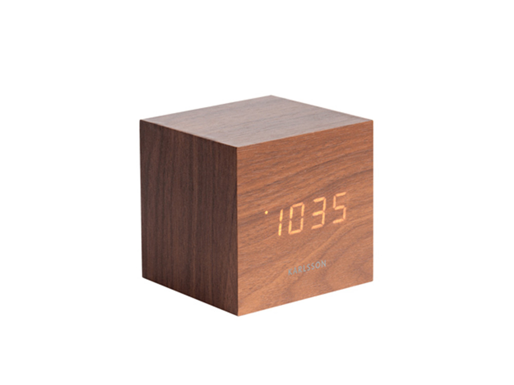 Réveil mini cube en bois foncé