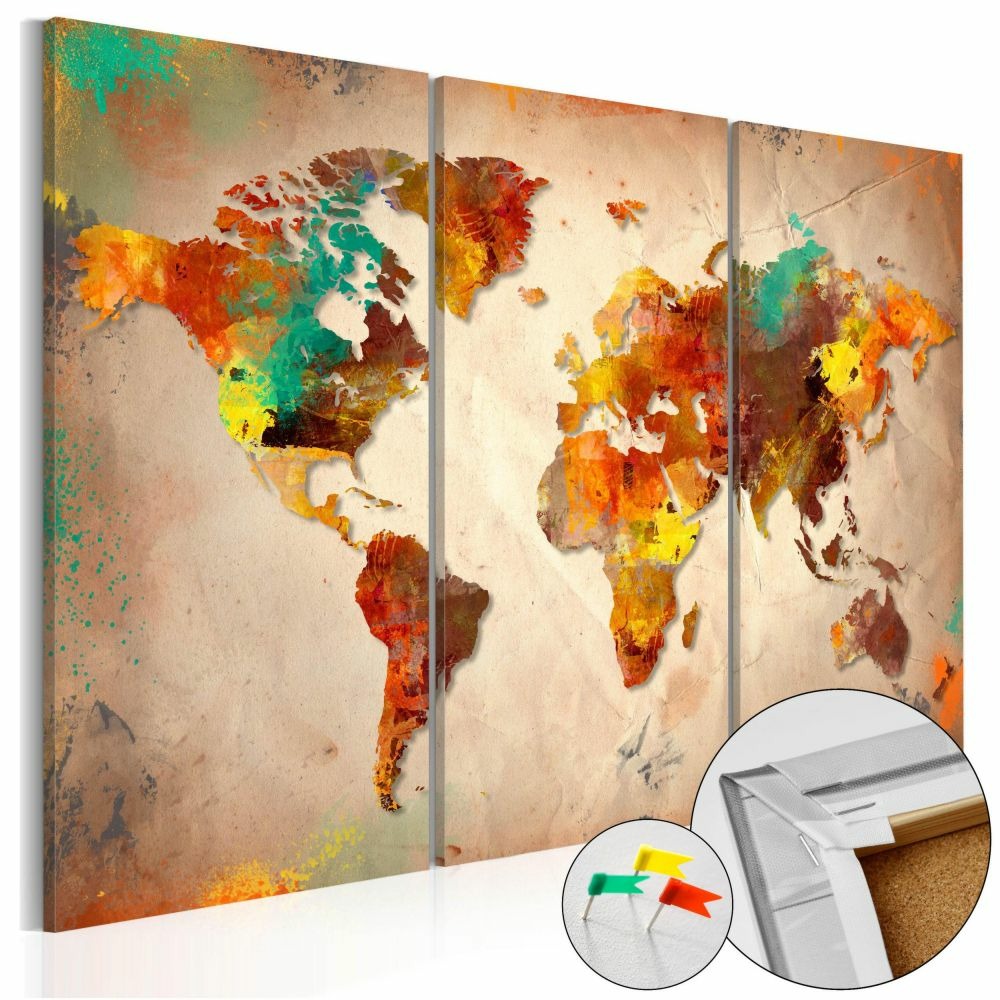 Tableau en liège - painted world [cork map] 90x60 cm