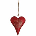 Coeur rouge en métal et corde à suspendre 20 cm