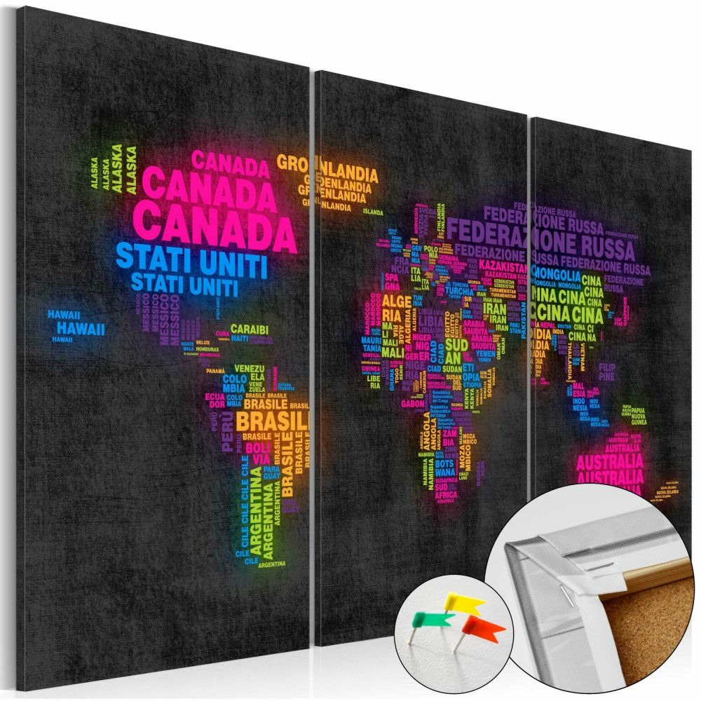 Tableau en liège - mappa del mondo [cork map] 90x60 cm