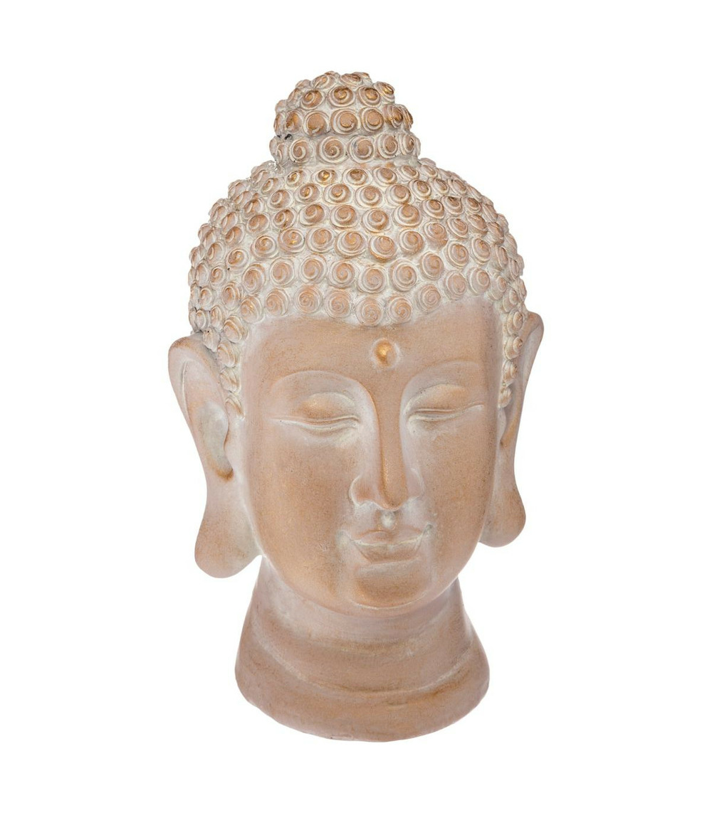 Objet décoratif tête de bouddha en magnésie effet blanchi h 19 cm