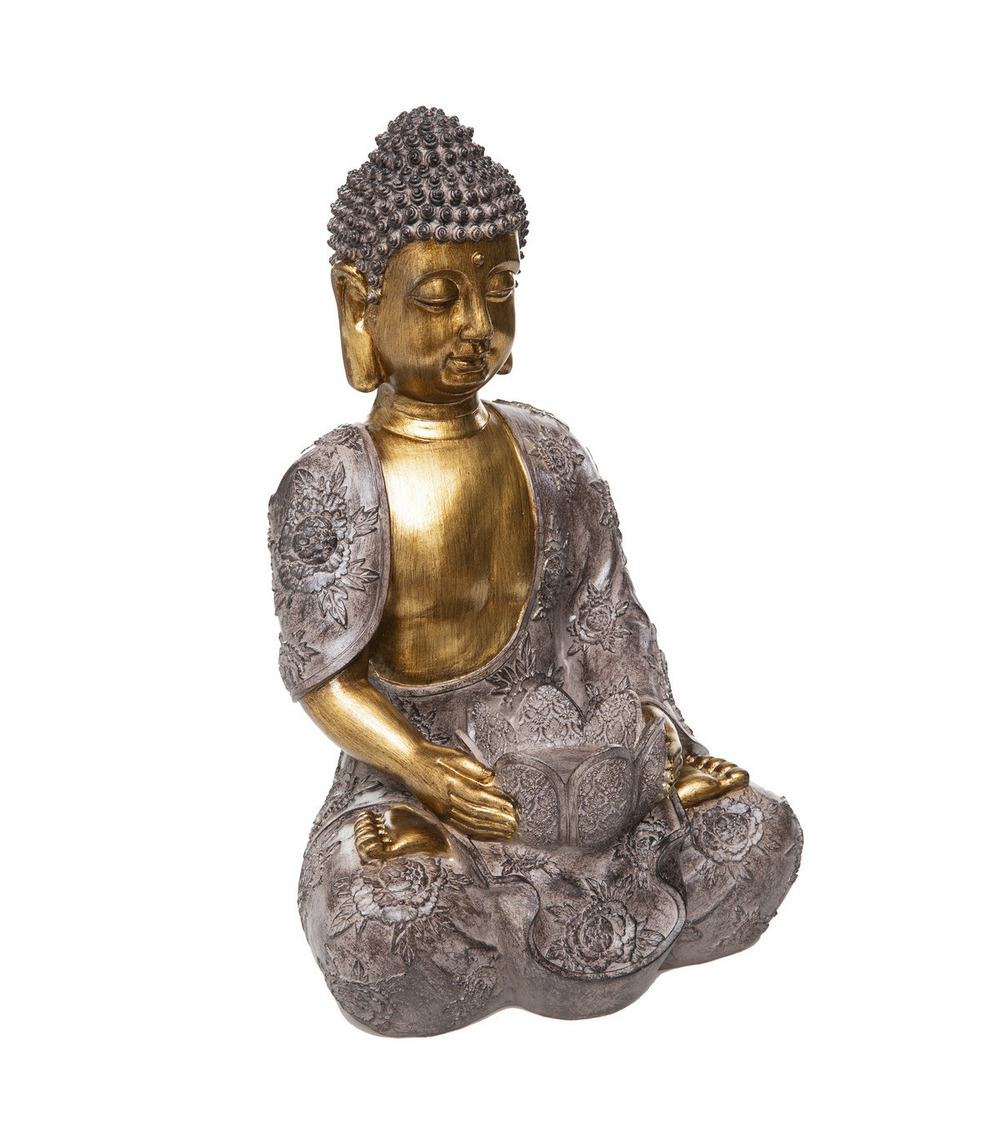Statue décorative bouddha en résine avec photophore h 37 cm