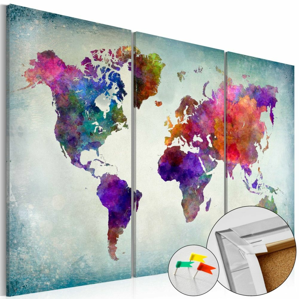 Tableau en liège - world in colors [cork map] 90x60 cm