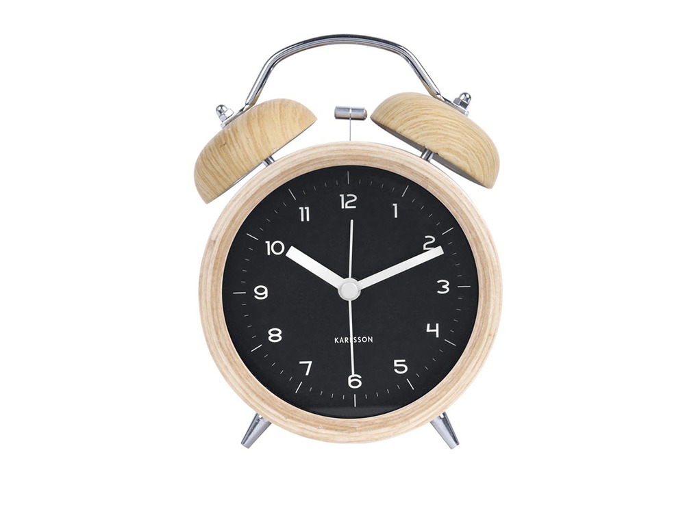 Réveil classic bell en bois h. 21 cm noir